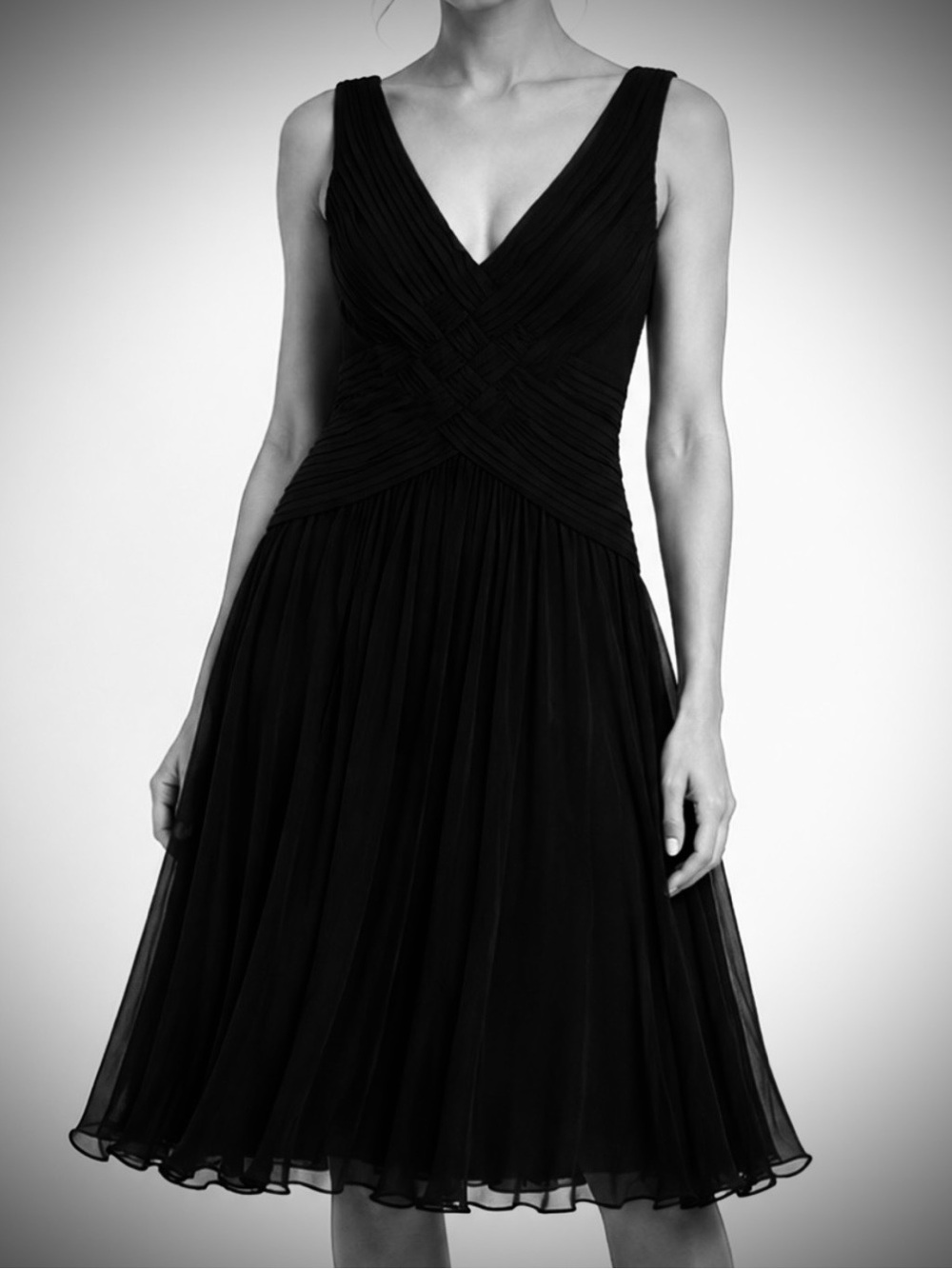 Tadashi Shoji Black V-Neck Sleeveless Cocktail Dress (smaller size 10)